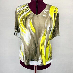 Marallis Women’s Dolman Sleeve Blouse XL Abstract V-Neck Elastic Waist Stretch